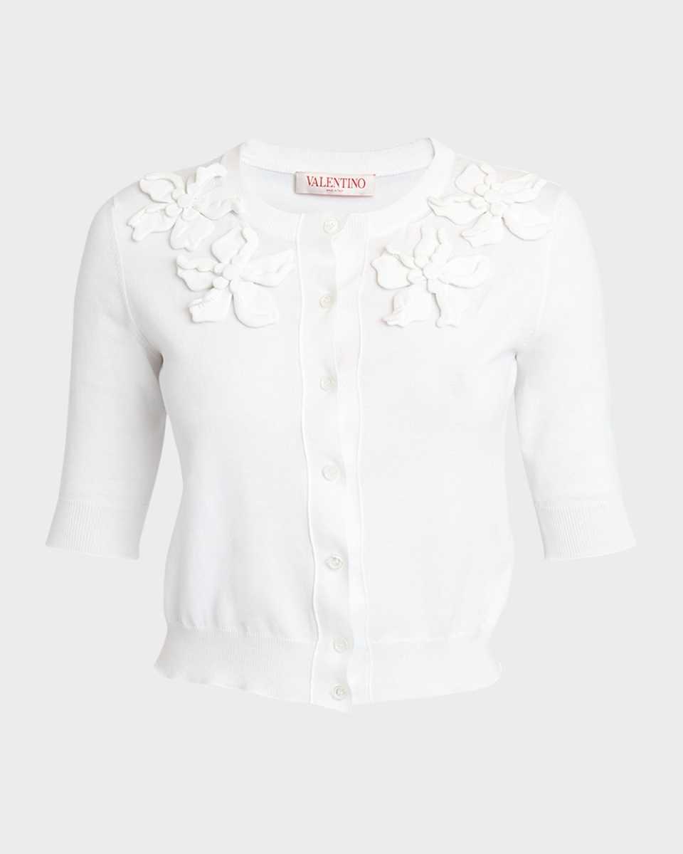 Flower Embroidered Button-Front Cardigan